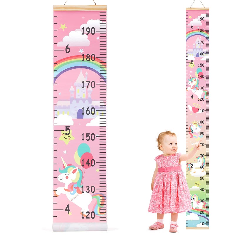 HIFOT Kids Growth Chart Height Measuring Chart, Unicorn Canvas Wall Hanging Rulers for Baby Children Girls Bedroom Decor 74.8''* 7.87'' - Image 1